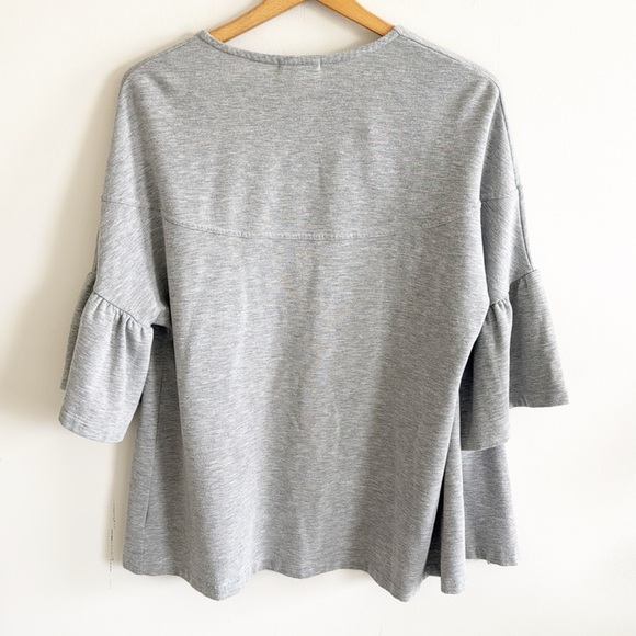 Pleione gray open front ruffled sleeve knit cardigan top size small - Picture 3 of 5